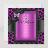 Invitation Léopard Rose Papillon Bat Mitzvah (Devant)