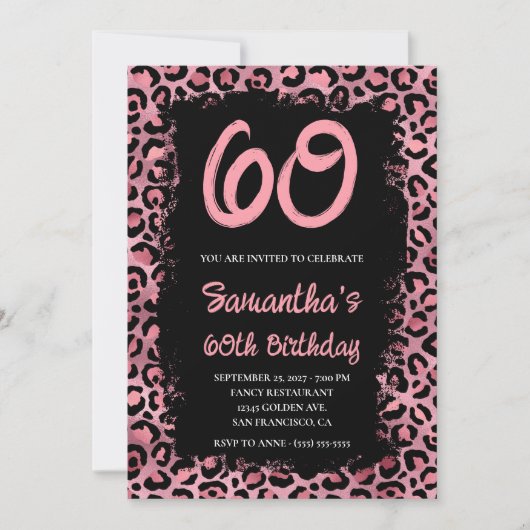 Invitation Leopard rose Peint noir 60e anniversaire (Devant)