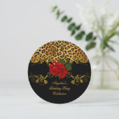 Invitation Leopard Rose Red Black Gold Anniversaire Party 2 (Debout devant)