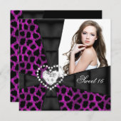 Invitation Leopard rose Sweet 16 Seize Anniversaire (Devant / Derrière)