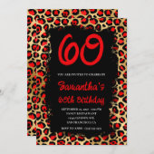 Invitation Léopard rouge et or peint noir 60e anniversaire (Devant / Derrière)