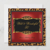 Invitation Léopard Rouge or Noir fête d'anniversaire Wild 50 (Devant)