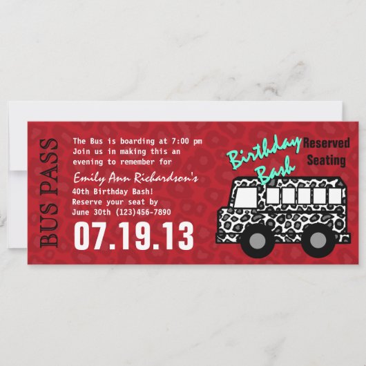 Invitation Leopard Spots Bus Pass Anniversaire (Devant)