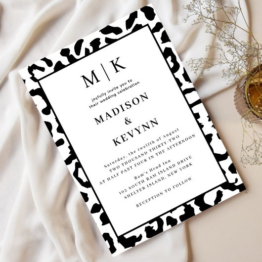 Invitation Léopard Spots Mariage noir et blanc