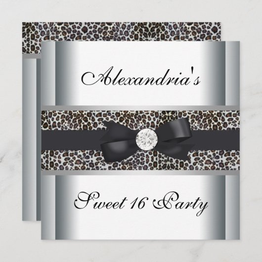 Invitation Leopard Sweet 16 Anniversaire (Devant / Derrière)