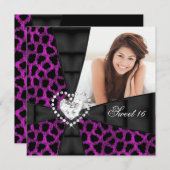 Invitation Leopard Sweet 16 Seize Anniversaire Photo (Devant / Derrière)