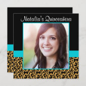 Invitation Leopard Turquoise Blue Photo Quinceanera Invitatio (Devant / Derrière)