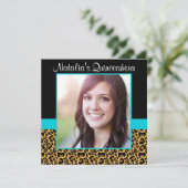 Invitation Leopard Turquoise Blue Photo Quinceanera Invitatio (Debout devant)