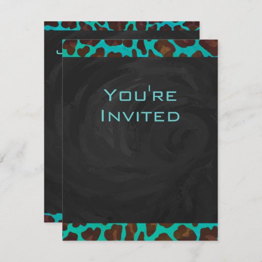 Invitation Léopard Turquoise et Brown (Devant / Derrière)
