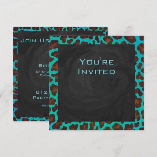 Invitation Léopard Turquoise et Brown (Devant / Derrière)