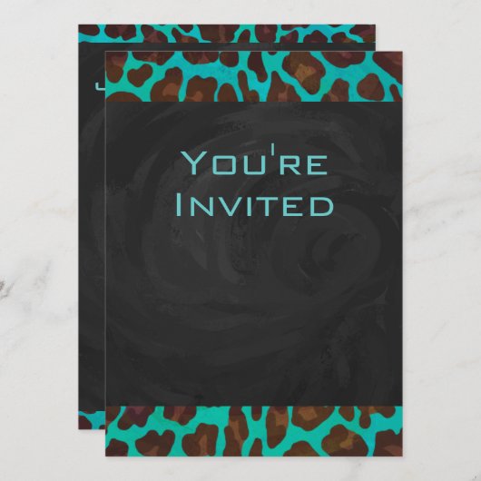 Invitation Léopard Turquoise et Brown (Devant / Derrière)