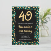 Invitation Leopard Turquoise or peint noir 40e anniversaire (Debout devant)