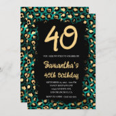 Invitation Leopard Turquoise or peint noir 40e anniversaire (Devant / Derrière)