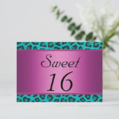 Invitation Léopard Turquoise Rose Sweet 16 (Debout devant)