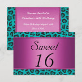 Invitation Léopard Turquoise Rose Sweet 16 (Devant / Derrière)