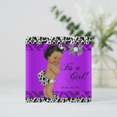 Invitation Leopard Vache pourpre Baby shower de fille ethniqu (Debout devant)