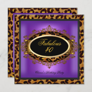 Invitation Leopard violet or noir Anniversaire Fabuleux 40