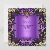 Invitation Léopard violet or noir fête d'anniversaire Floral (Dos)
