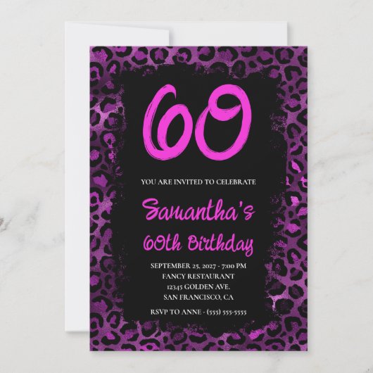 Invitation Leopard violet peint noir 60e anniversaire (Devant)