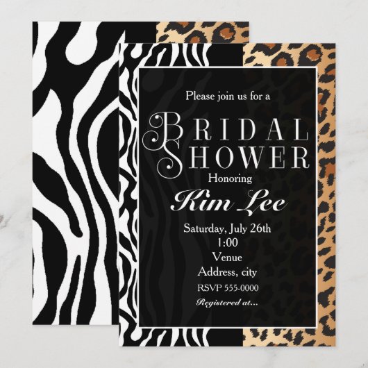 Invitation Leopard Zebra Fête des mariées Typographie Invitat (Devant / Derrière)