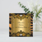 Invitation Leopard Zebra Gold Black Lace Diamond Anniversaire (Debout devant)