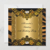 Invitation Leopard Zebra Gold Black Lace Diamond Anniversaire (Devant)