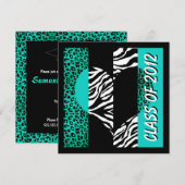 Invitation Leopard Zebra Print Turquoise Party (Devant / Derrière)