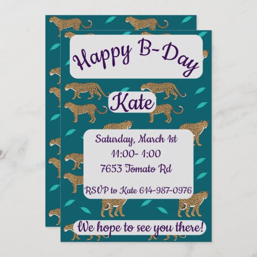 Invitation Leopards Happy Birthday (Devant / Derrière)