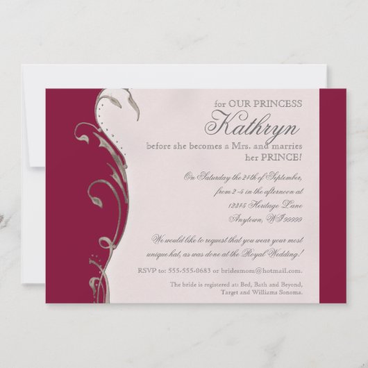 Invitation l'épousant royale de Fête de la mariée (Devant)