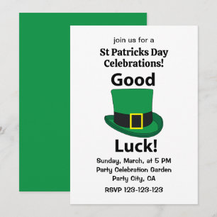 Invitation Leprechaun Casquette Bonne chance Jour de la Saint