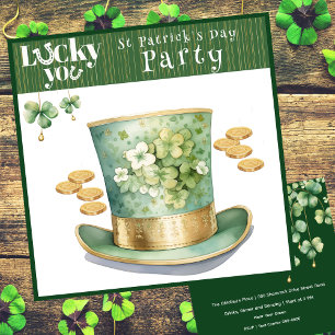 Invitation Leprechaun Casquette et Gold Coins Party