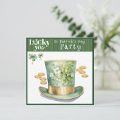 Invitation Leprechaun Casquette et Gold Coins Party (Debout devant)