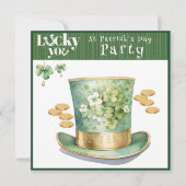 Invitation Leprechaun Casquette et Gold Coins Party (Devant)