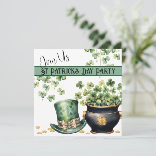 Invitation Leprechaun Casquette et Pot O Clover St Patrick's (Debout devant)