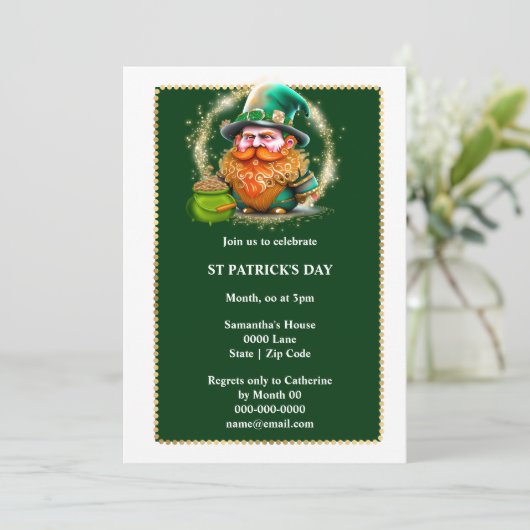 Invitation Leprechaun gnome pot d'or chance irlandaise (Debout devant)