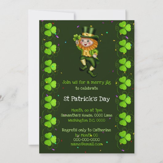 Invitation Leprechaun jig chanceux shamrock Irish Clover (Devant)