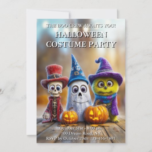 Invitation L'équipage de Boo Halloween mignon Ghost Squelette (Devant)