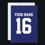 Invitation L'équipe de Jersey de sports Blue Navy<br><div class="desc">Preppy Solid Color Navy Blue Team Jersey / Sports Jersey / Football Jersey / Rugby Jersey avec Nom Personnalisé Customisez ceci avec votre nom propre ou nom d'équipe et un numéro. Vous pouvez modifier la taille, la couleur et l'emplacement du texte si vous avez besoin d'apporter des modifications, de modifier...</div>