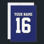 Invitation L'équipe de Jersey de sports Blue Navy<br><div class="desc">Preppy Solid Color Navy Blue Team Jersey / Sports Jersey / Football Jersey / Rugby Jersey avec Nom Personnalisé Customisez ceci avec votre nom propre ou nom d'équipe et un numéro. Vous pouvez modifier la taille, la couleur et l'emplacement du texte si vous avez besoin d'apporter des modifications, de modifier...</div>