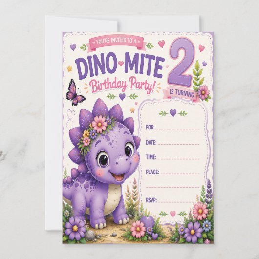 Invitation Les 2 ans de Pebbles Dino-Mite (Devant)