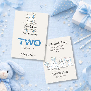 Invitation Les 2 ans du mignon petit garçon lapin bleu