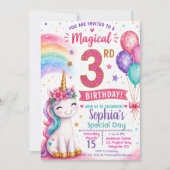 Invitation Les 3 ans de la fille licorne magique (Devant)