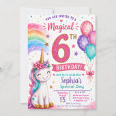 Invitation Les 6 ans de la fille licorne magique (Devant)