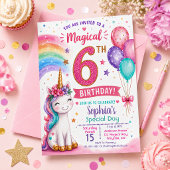 Invitation Les 6 ans de la fille licorne magique