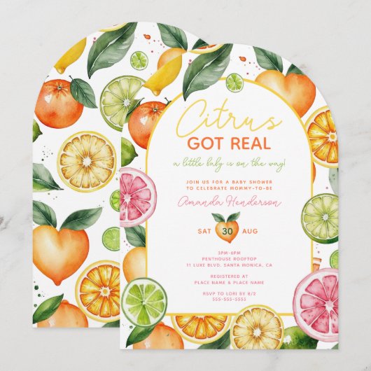 Invitation Les agrumes ont une véritable aquarelle Baby showe (Devant / Derrière)