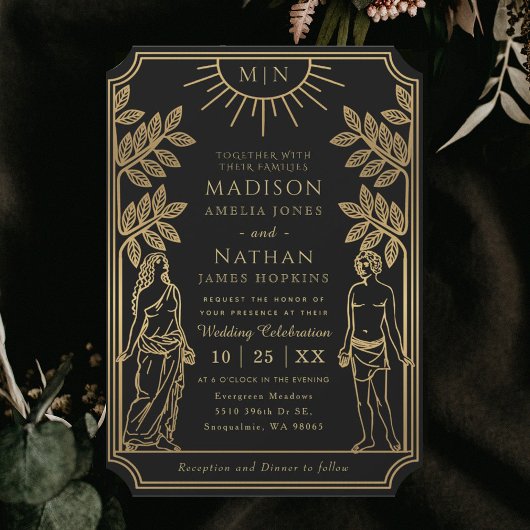 Invitation Les amoureux Mystical Black Gold Tarot Card Mariag