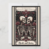 Invitation LES AMOUREUX Tarot Skeleton Aimer Red Roses Mariag (Devant)