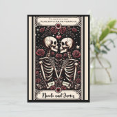 Invitation LES AMOUREUX Tarot Skeleton Aimer Red Roses Mariag (Debout devant)