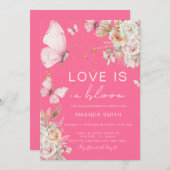 Invitation Les amours papillons floraux roses dans la Fête de (Devant / Derrière)