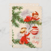 Invitation Les anges décorant l'arbre de Noël (Devant / Derrière)